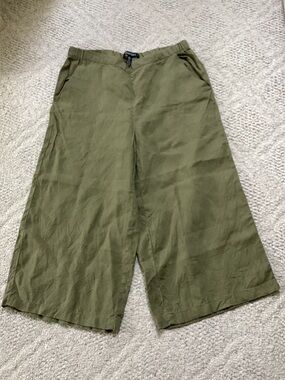 Ellen Tracy 100% linen pull on wide leg pants Lagenlook Cropped Beachy S